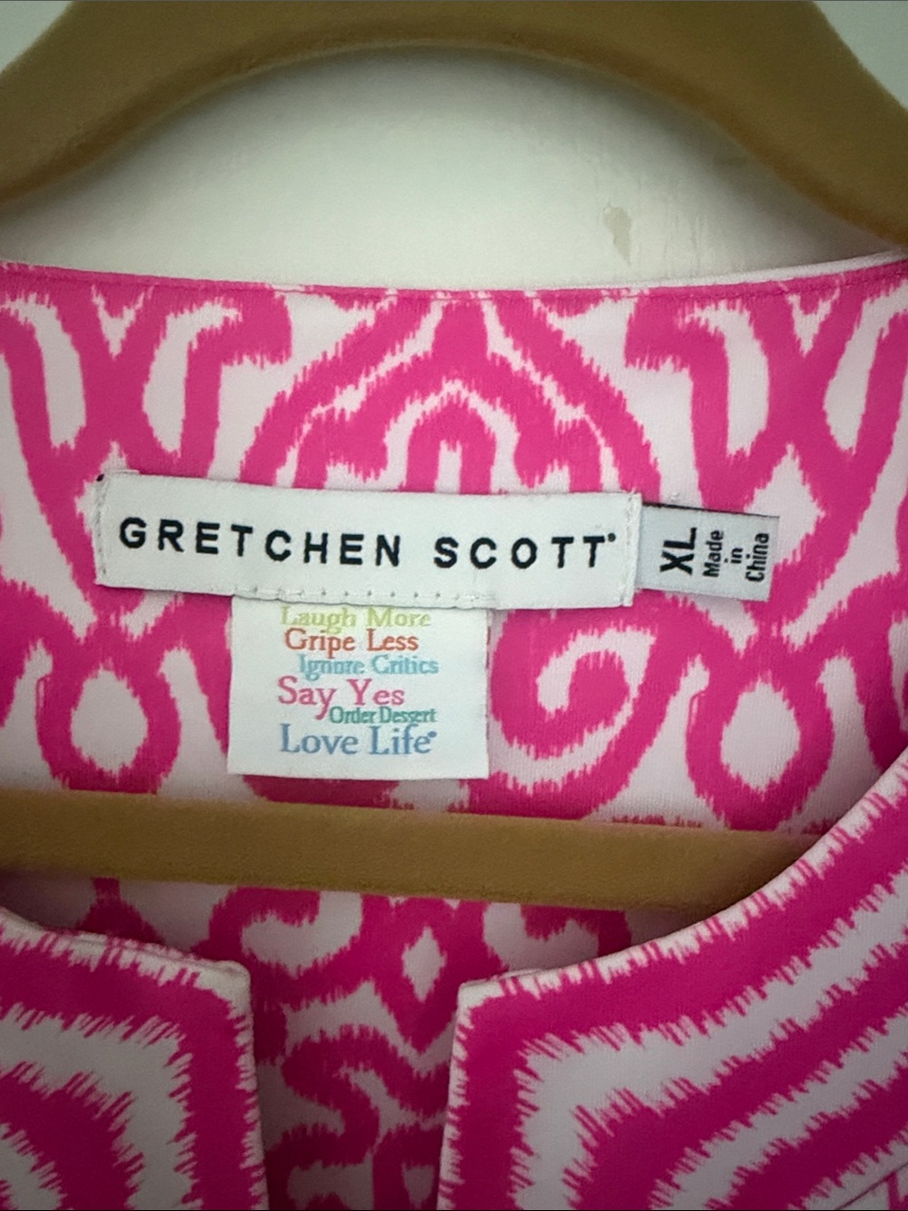LIKE NEW Gretchen Scott Designs Hot Pink and White Ikat-Style Tunic, Size XL - Picture 2 of 7